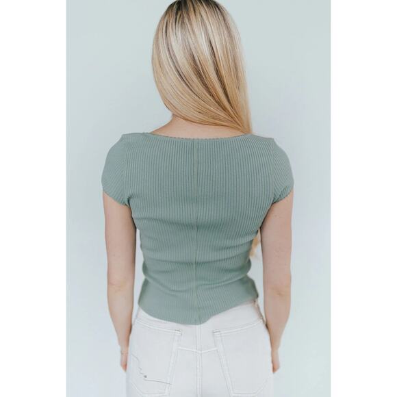 Intimately Free People Most Wanted Cardi rib knit button top short sleeve green - Picture 9 of 9